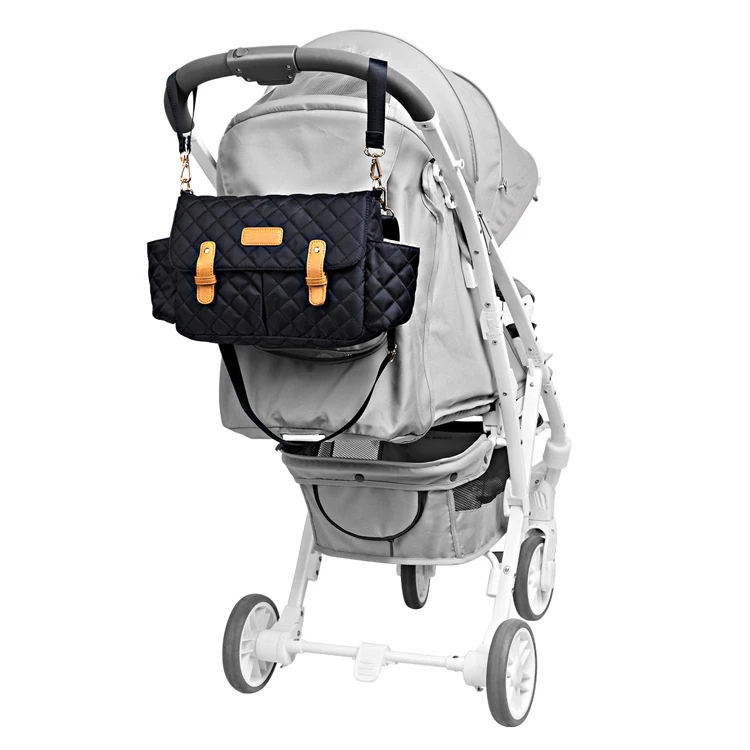 Black Baby Hanging Stroller Organizer Custom Travel Stroller Diaper Bag with Cup Holders and Shoulder Straps Customized Nylon