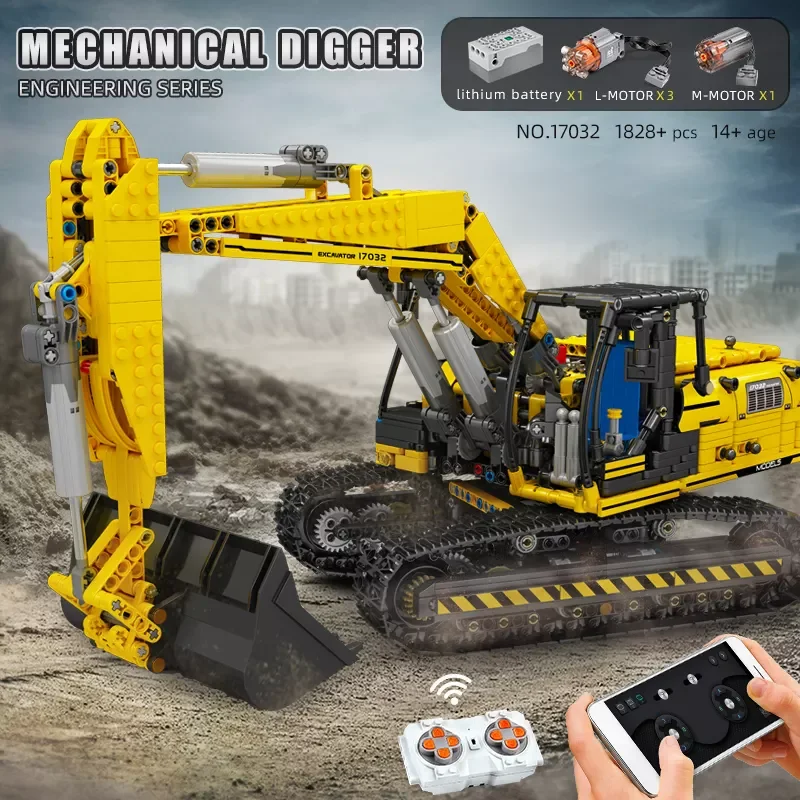 Mould King 17032 APP Remote Control Electric Excavator Model Engineering Toys Building Block Sets