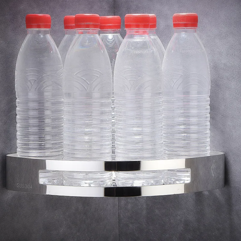 304 stainless steel shower caddy adhesive wall mounted bathroom basket holder bath corner shelf basket