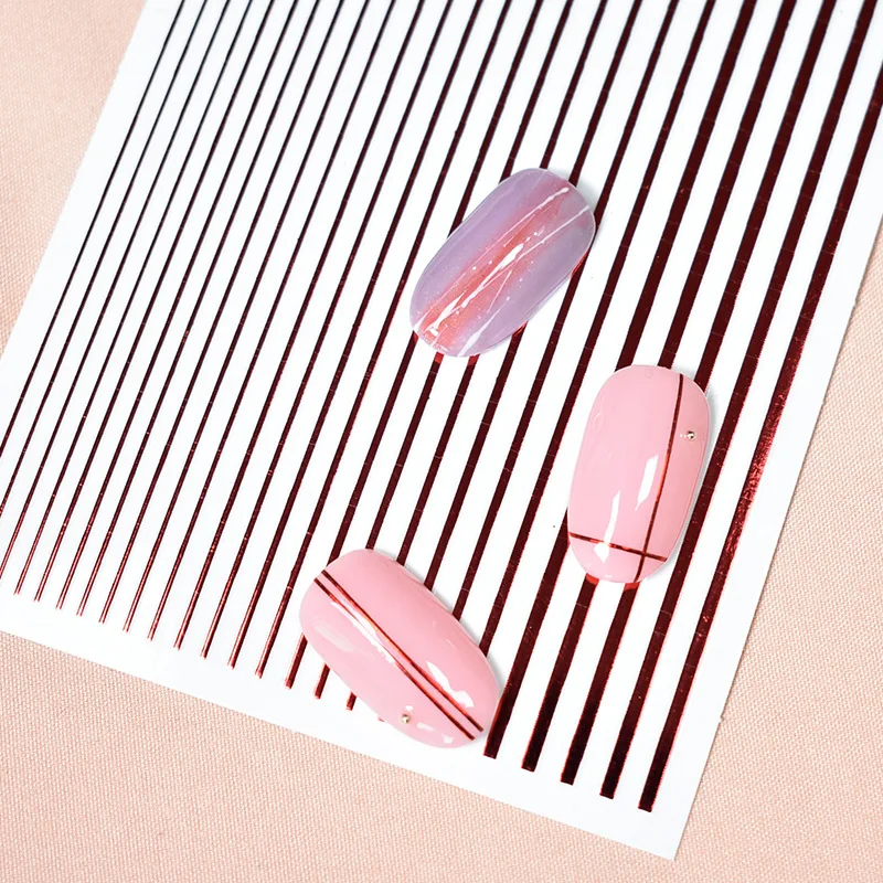1 Sheet Gold Silver Stripe Lines Design Nail Stickers 3D Colorful Strip Tape Adhesive Nail Sticker Decoration DIY Nails Manicure