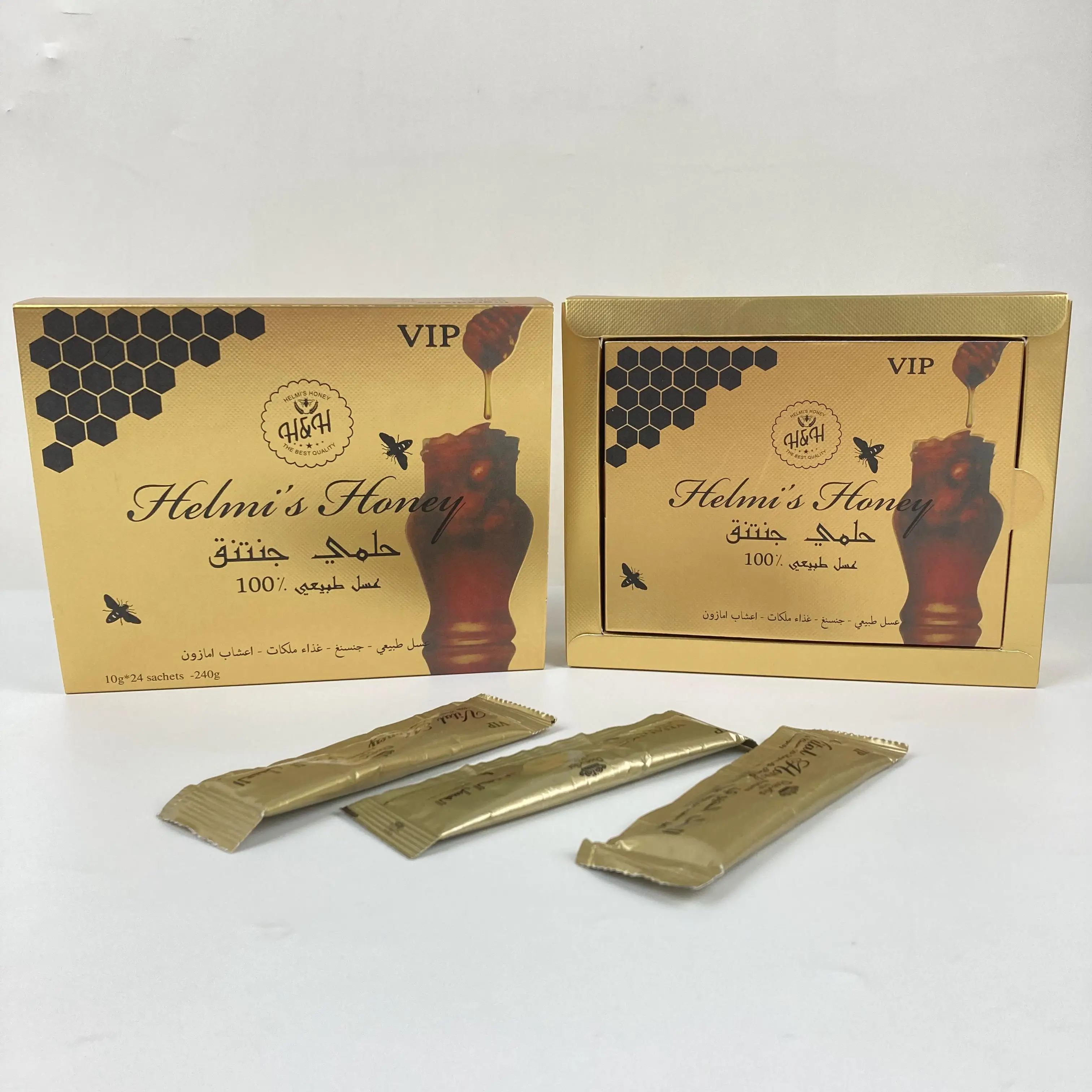 Индивидуальная Золотая печать Vital Vip медовая упаковка Саше цветы HMF Royal Honey для