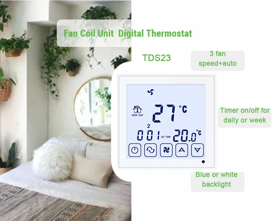 fcu fan coil 2 pipe touchscreen HVAC WIFI hotel room thermostat