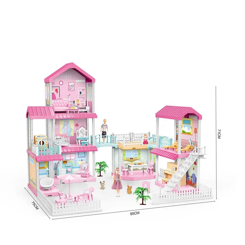 Kids Play Plastic  246pcs Model villa with Lights Diy Doll house Princess Castle Set  beauty villa set toy for girls