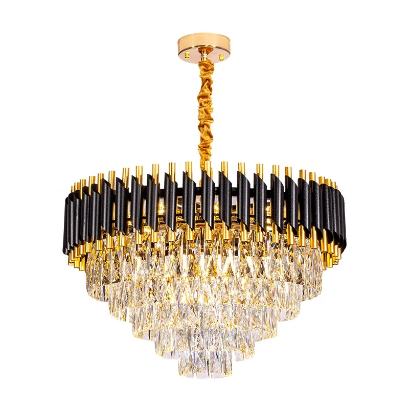 Modern vintage long living room bedroom big led luxury hotel k9 crystal black antique chandelier lighting