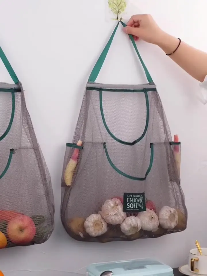Kitchen Bag Organize Nylon Mesh Shopping Bag Mesh Bags With Drawstring For Fruit And Vegetables