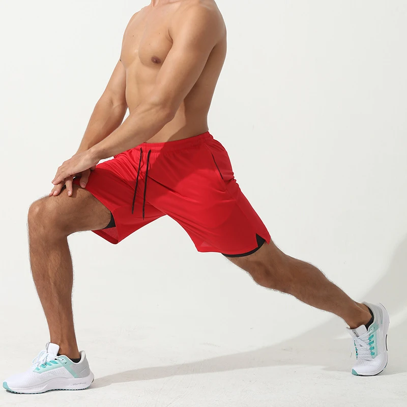 New sports shorts men  double-layer anti-slip running training five-point pants quick drying basketball shorts