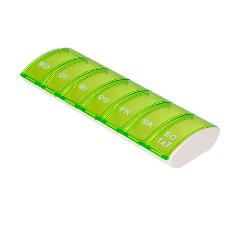 Rectangular with date, one week portable, customizable flip colored medicine box