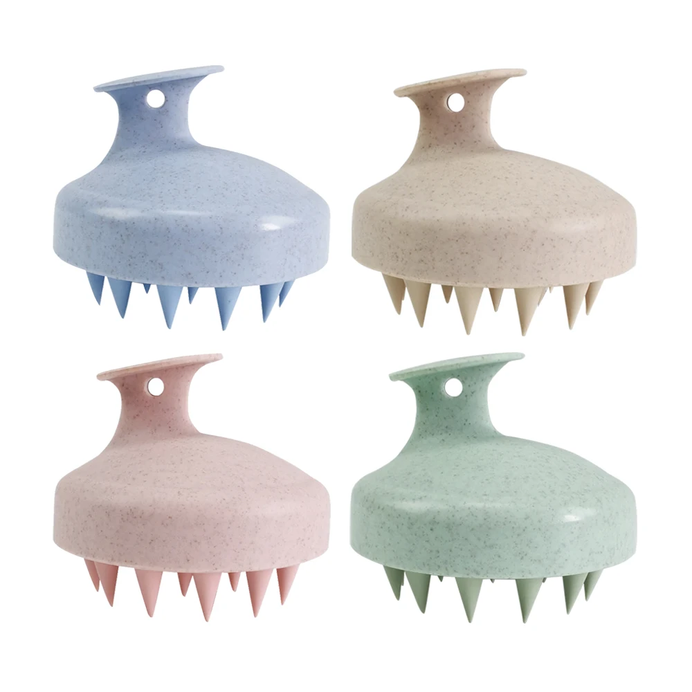 Wholesale Custom Private Logo Eco Friendly Wheat Straw Handheld Soft Silicone Head Scalp Massage Hair Care Shampoo Bath Brushes