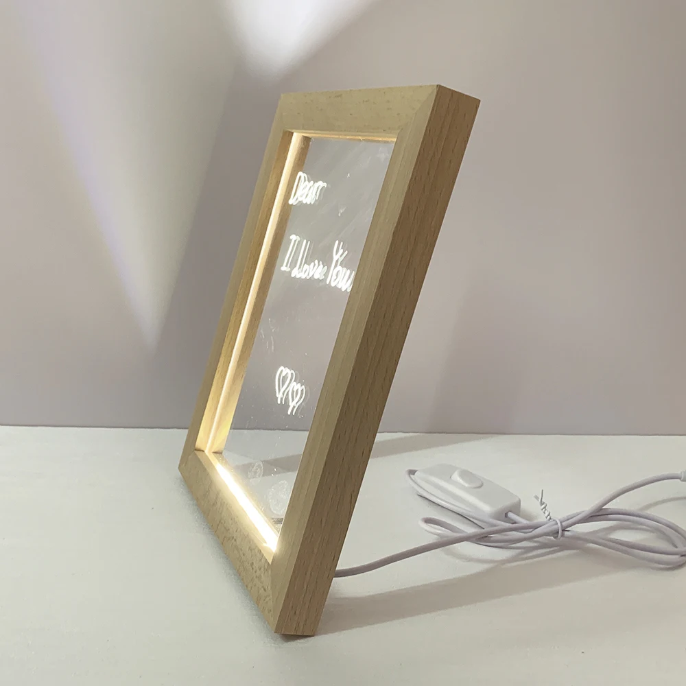 DIY шаблоны деревянные светодиодные фоторамки 3D ночник Рождество пользовательский дизайн дома свадьба Дерево картина акриловая фоторамка