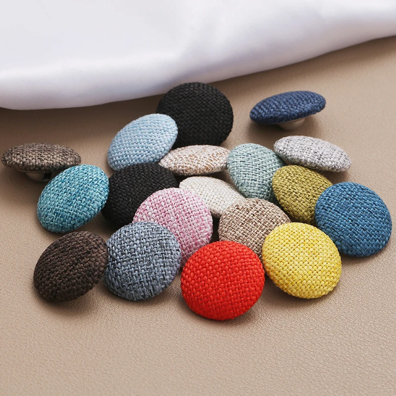 Cloth Covered Button Sewing Metal Round Shank Buttons For Dress Shirt Small Suit Coat Cloth Decoration