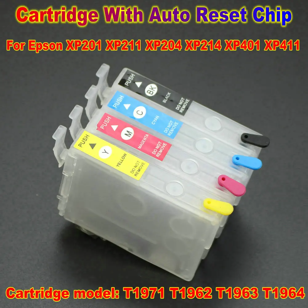 4pcs Refill Ink Cartridge with Chip for Epson XP-101 XP-201 XP-204 XP-401 XP-411 XP-211 XP-214 WF-2532 Printer T1971 T1962-T1964