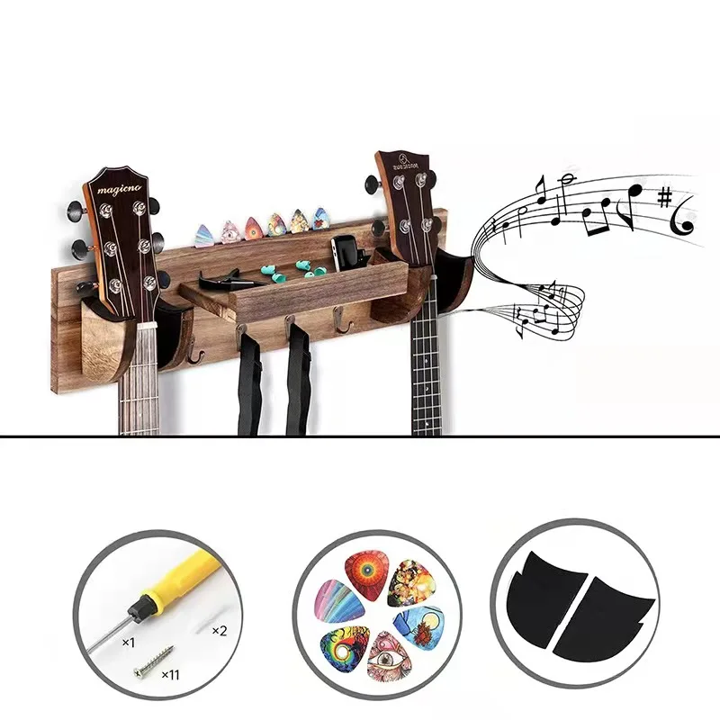 Solid Wood Storage Rack Shelf Guitar Stand Wall Hanging Creative Key Coat Hook High Quality Woodwork