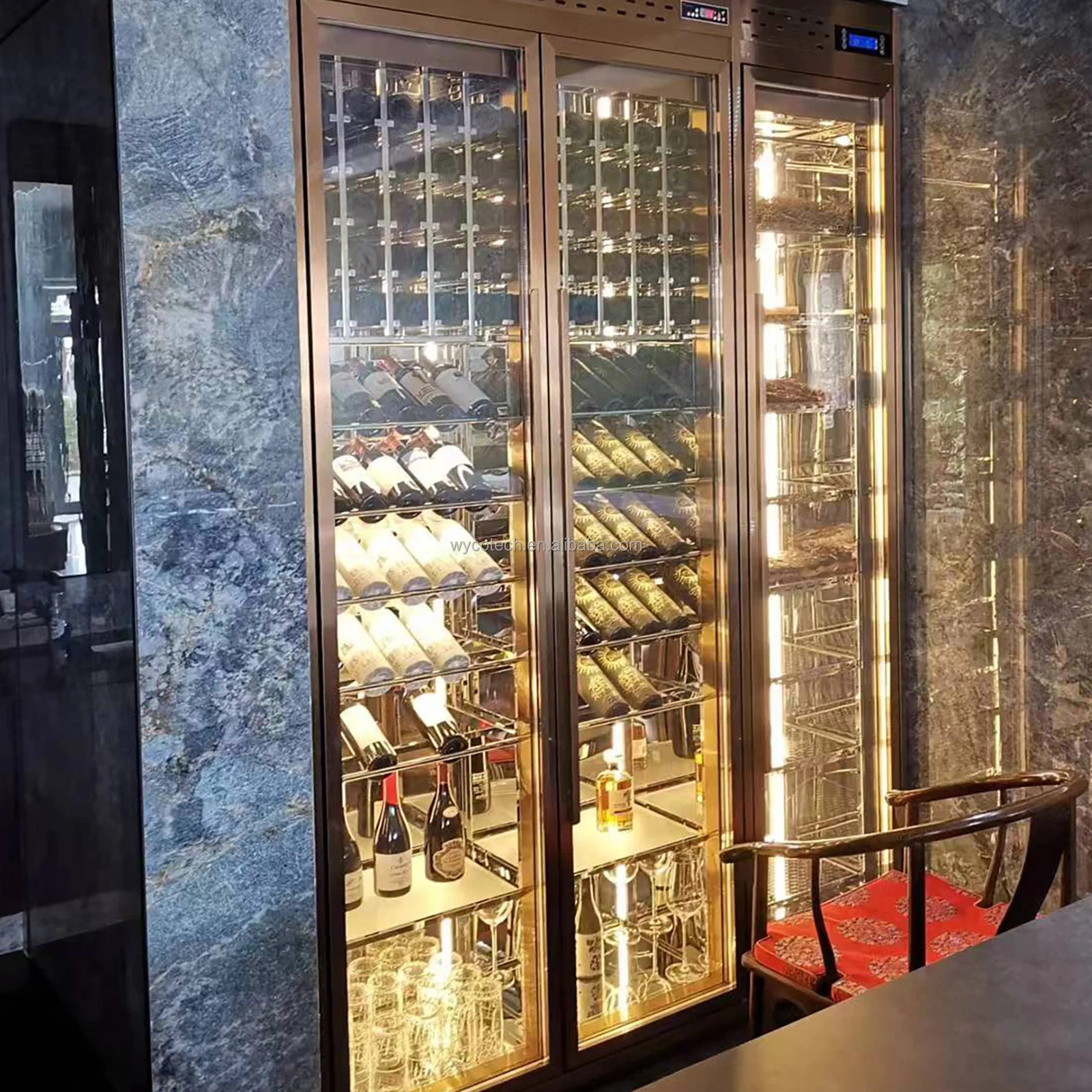 Retro Design Compressor Wine Refrigerator and Beverage Bar Household Cellar Glass Dual-zone Fan Cooling Electric Freestanding