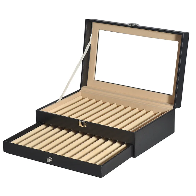 12/24/36Piece Pen Display Box Glass Pen Display Case Storage Fountain Pen Collector Organizer Box with Lid Glass Window