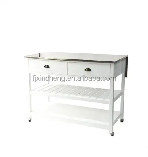 Big drawer white Kitchen Tray Rack Cabinet Wooden with wheels foldable Kitchen island