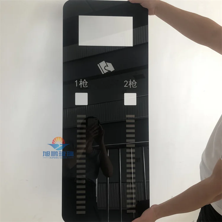 Charging station glass panel black silk screen semi transparent black white pattern/text/number/logo silk screen tempered glass