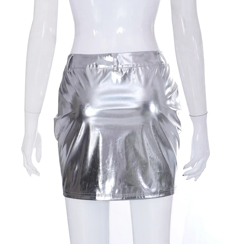 New Arrivals 2023 Summer Casual Solid Color Pu Leather Cute Girls Mini Skirt