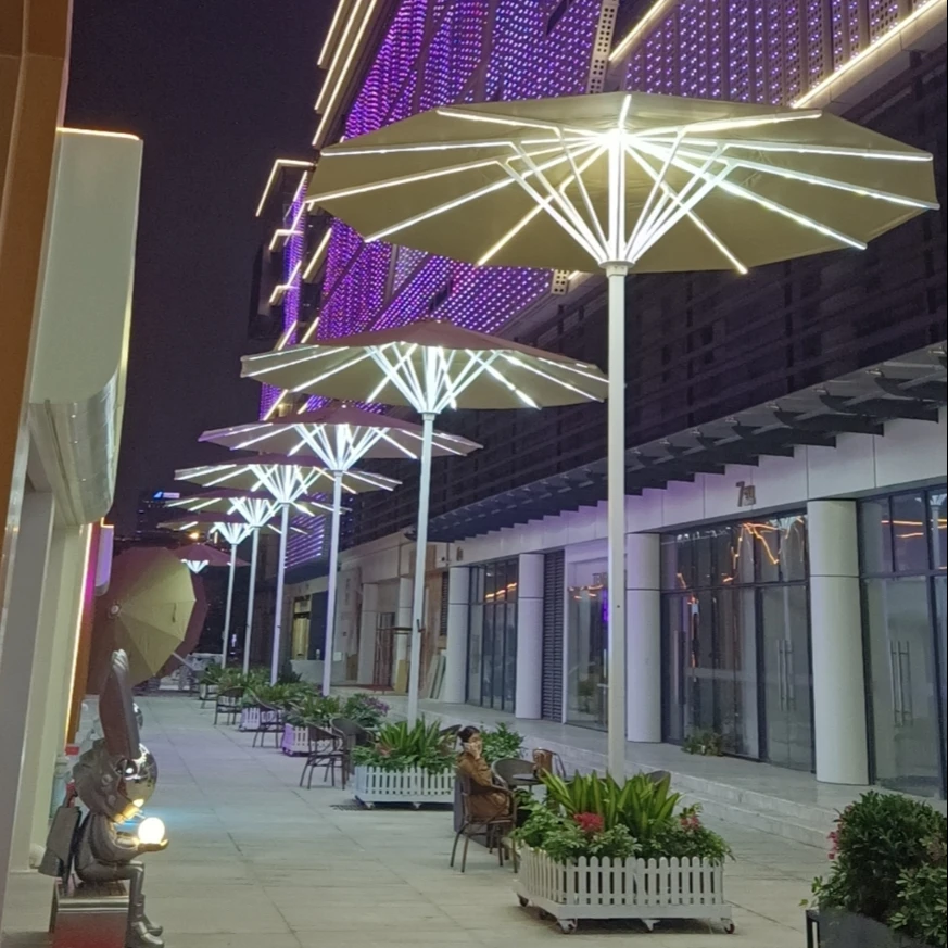 customized big size huge outdoor umbrella bear coffee drink bar parasol telescopic patio umbrella 5*5 furniture parasol