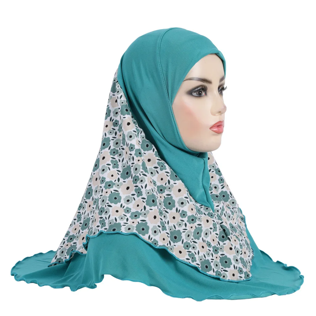 Wholesale 8-15 years Muslim Head Wrap Lace Flower Headscarf Islamic Shawl Scarf Covers