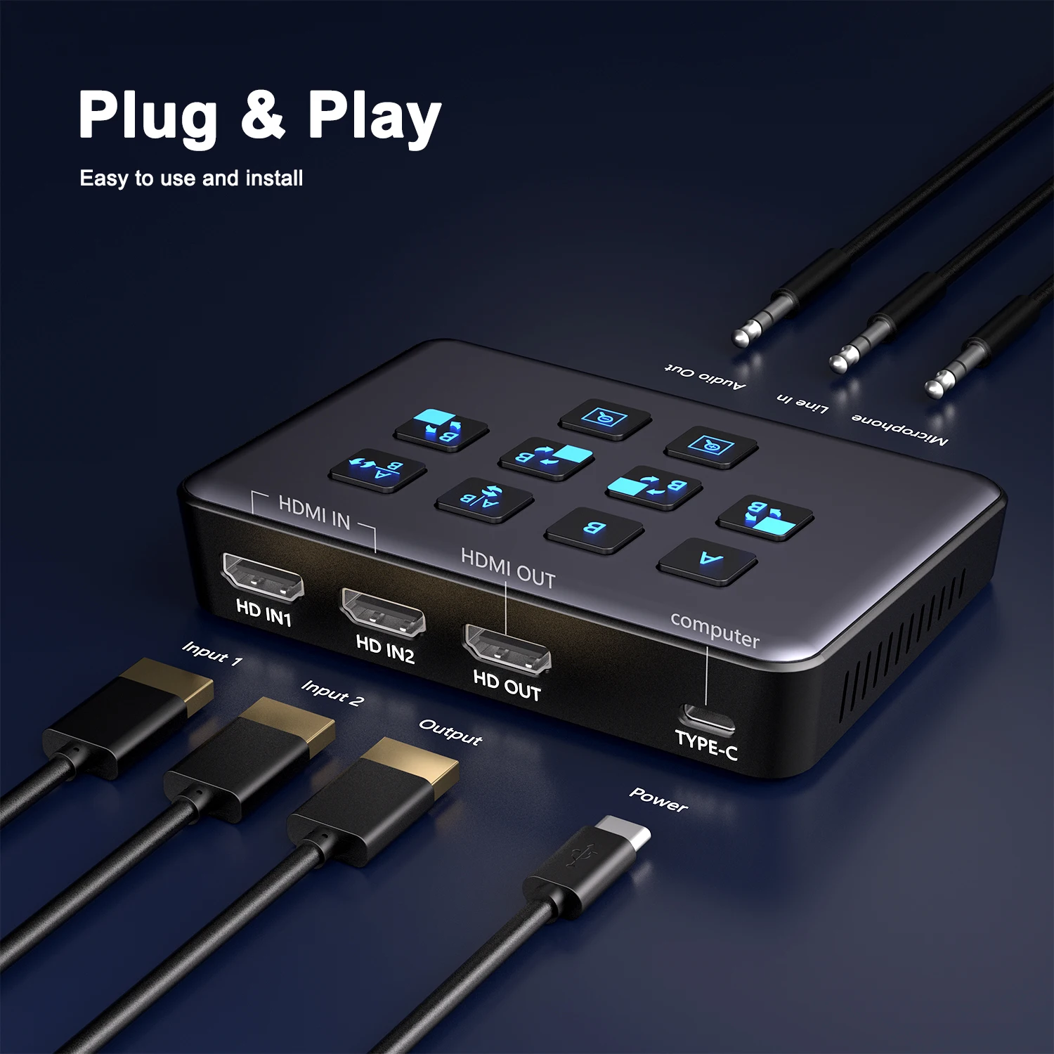 4K Dual HDMI Video Capture Card Equipment for Live Streaming with Loop Camera link to USB 3.0 Type-C Recording Game Video Mixer