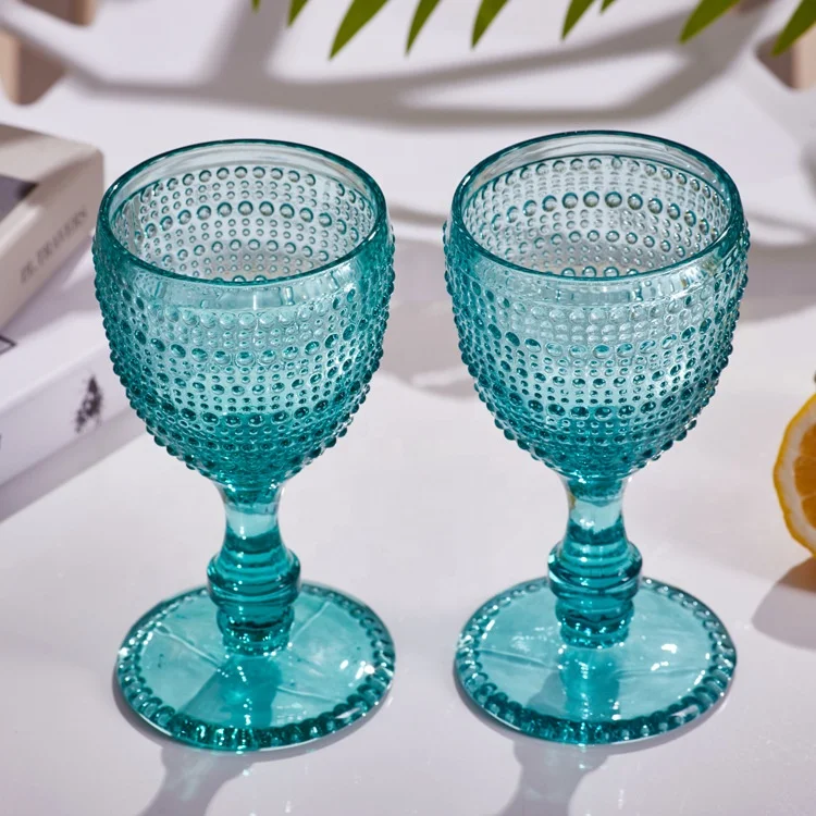 Solid Color Bead Embossed Vintage Wine Glasses Goblet 8oz 11oz  Red Wine Glasses For Family Party Wedding