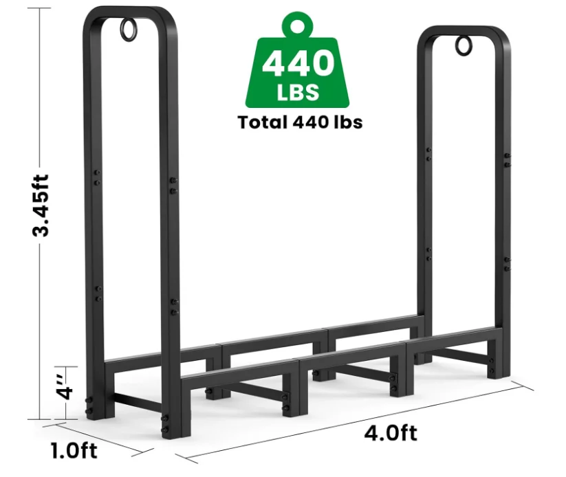 4FT High-capacity Steel Indoor & Outdoor Fire Pit Wood Storage Accessory Firewood Log Rack & Tool Set