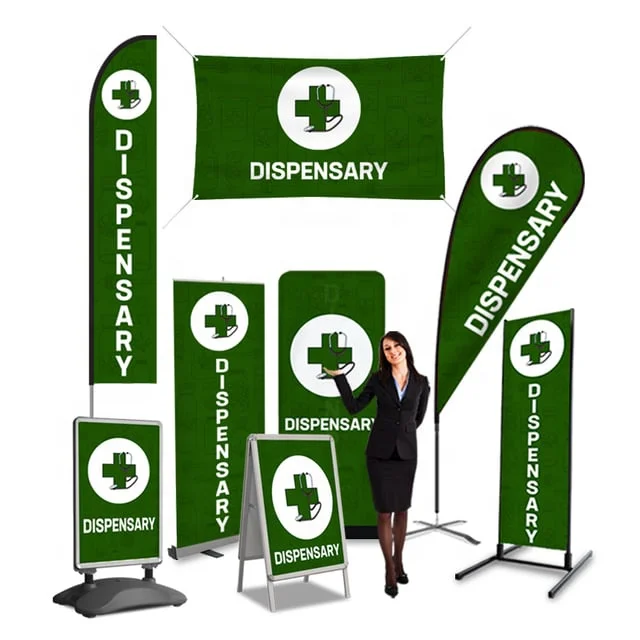 Custom print portable outdoor trade show exhibition banners and flags stand