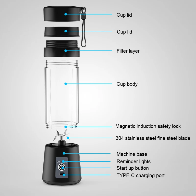 Factory 380ML usb recharge electric mini mixer juice machine smoothie fresh juicing bottle  blender portable blender