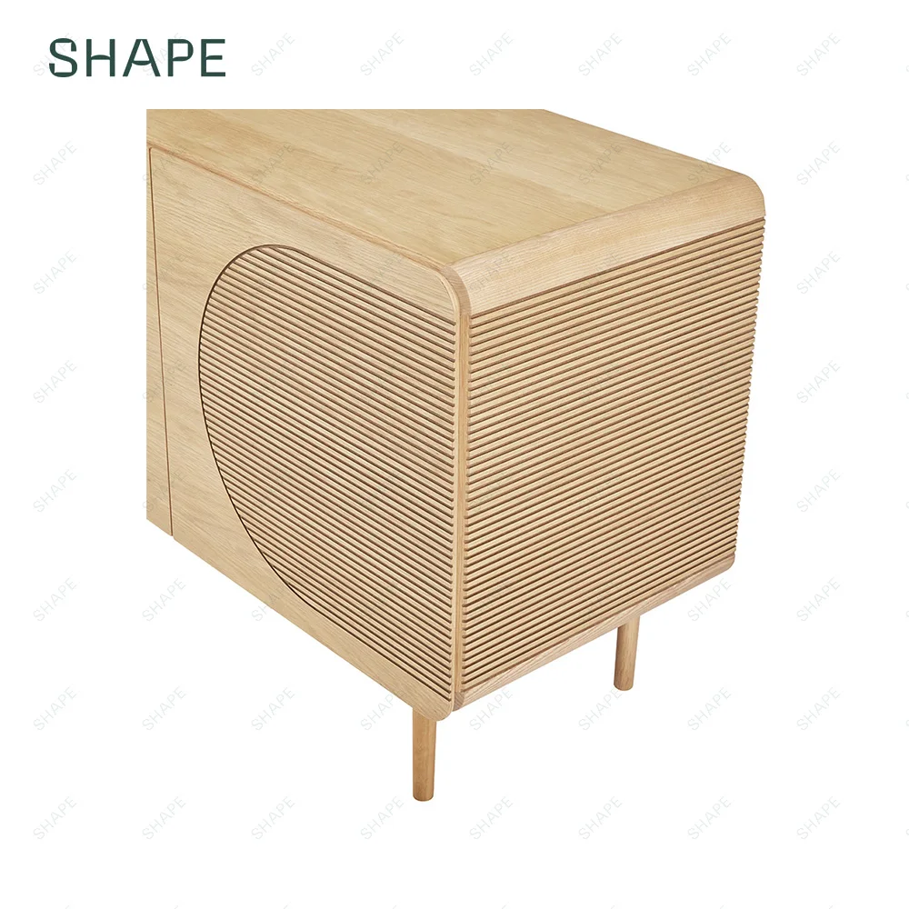 SAPA 160 sideboard in solid oak and oak veneer with  2 adjust and 3 soft closing doors in groove decoration