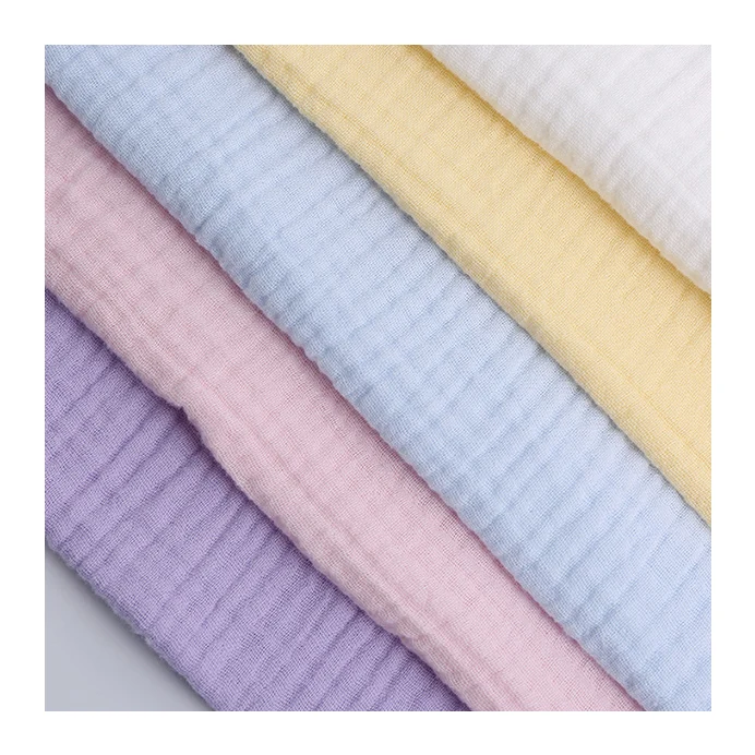 Manufacturer 100% cotton crepe double gauze layer organic cotton muslin fabric white seersucker