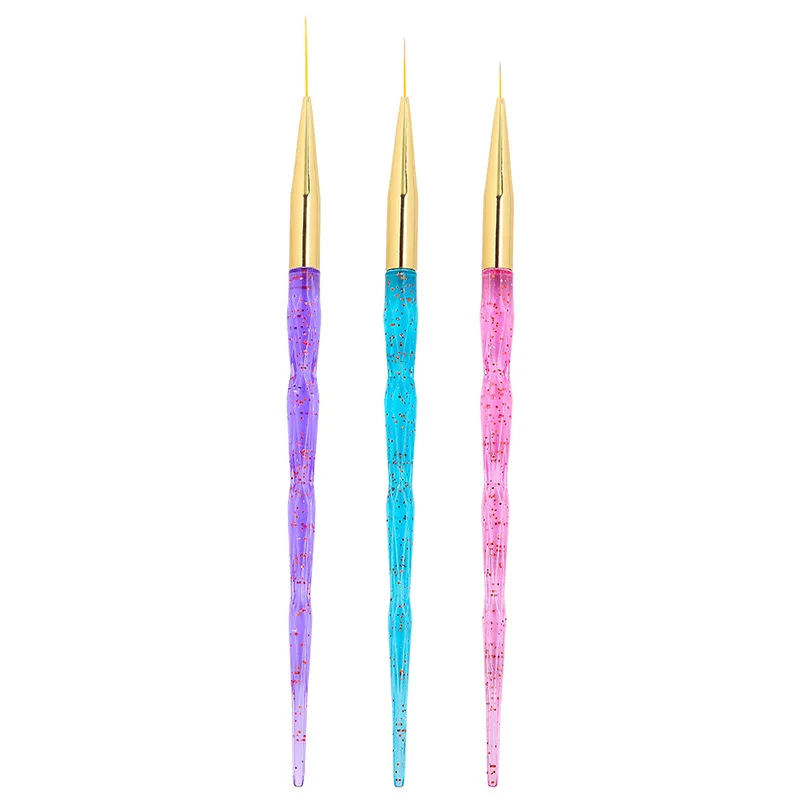Destly High quality 3pcs/set nail liner brush painting flower manicure drawing tools private label acrylic liner nail brush