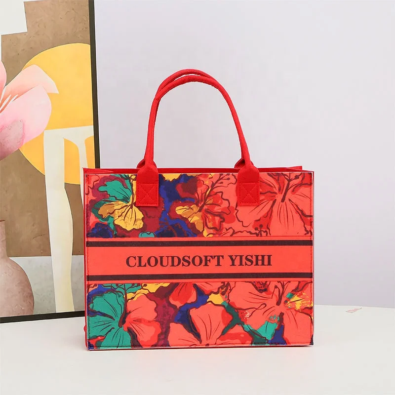 Factory Wholesale New Oil Paintinge Large Capacity Ladies Custom Felt Tote bag Women Handbag Gift Shopping Felt Bag