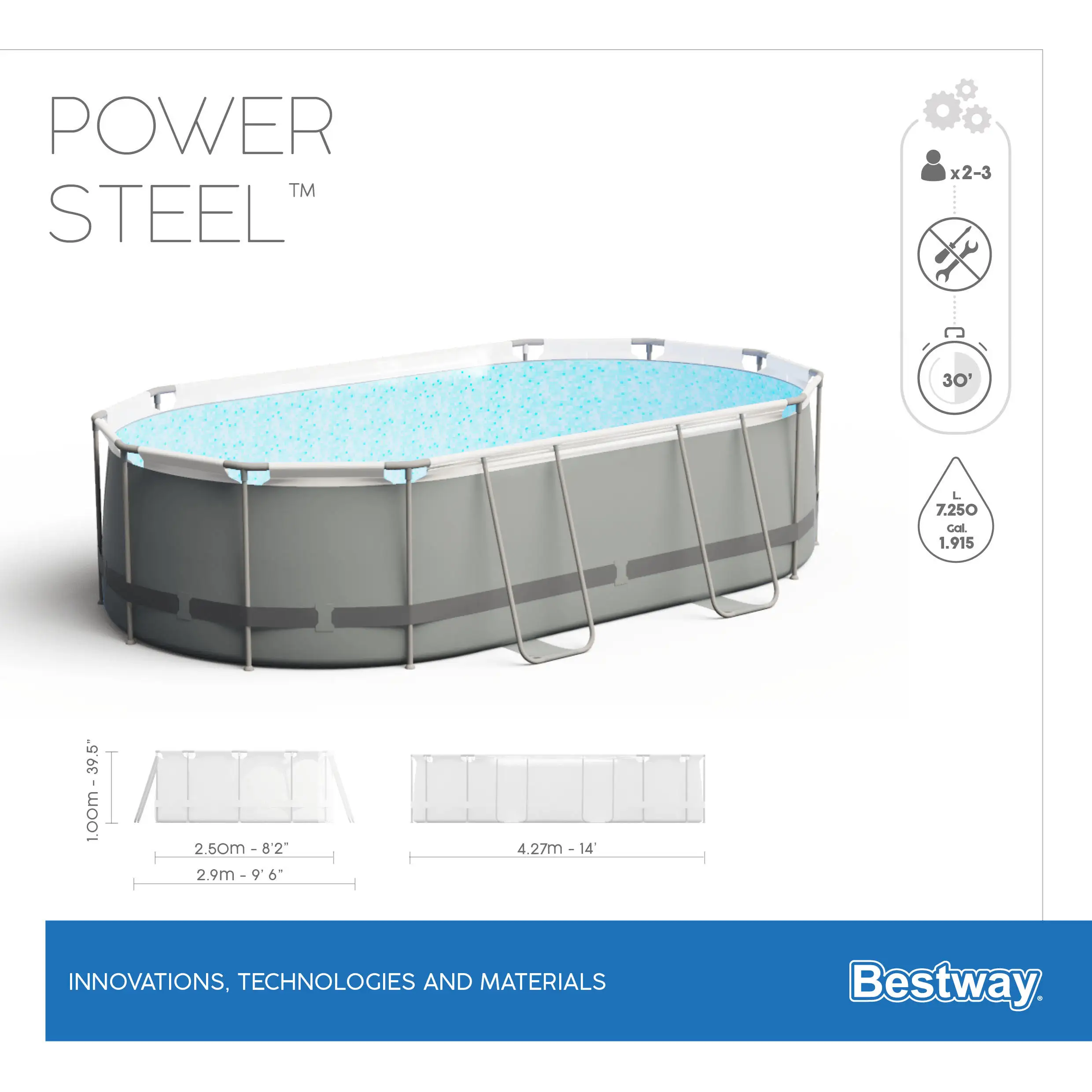 2024 Bestway Steel Power 56620 Above Ground Oval Swimming Pool Set 4.27 m x 2.50 m x 1.00 m