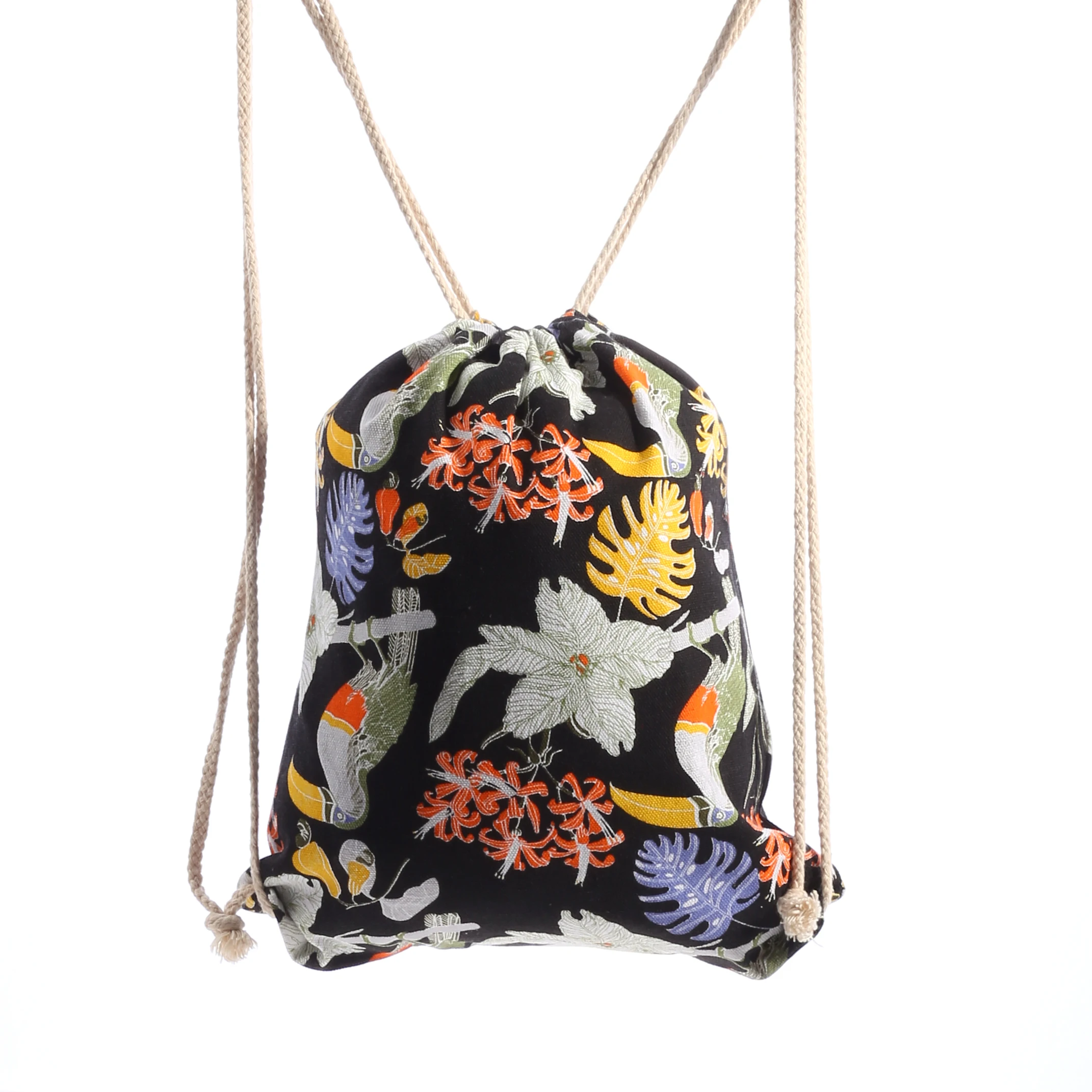 Cotton drawstring handbag printed cotton custom logo drawstring bag fabric polyester