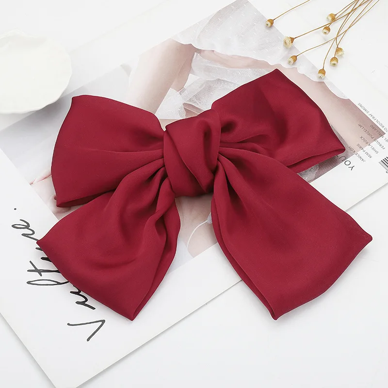 
Fashionable hairpin Chiffon satin large bow hair clip handmade cloth tie spring clip 