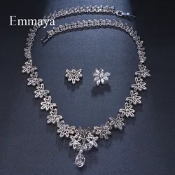 Новая европейская мода циркон серьги-подвески с цветочным украшением из чистого ожерелье набор Выходные туфли на выпускной для женщин свадебный комплект ювелирных изделий