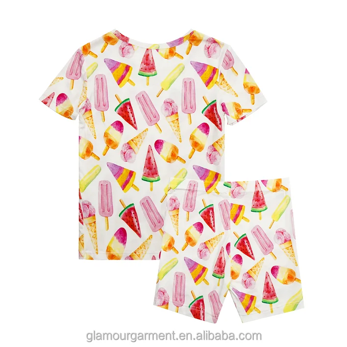 Custom Girls Sleepwear Cotton Home Wear Kids Clothing Print Kids Jogging Suit Summer Kids Pajama Set Short Sleeve Suit