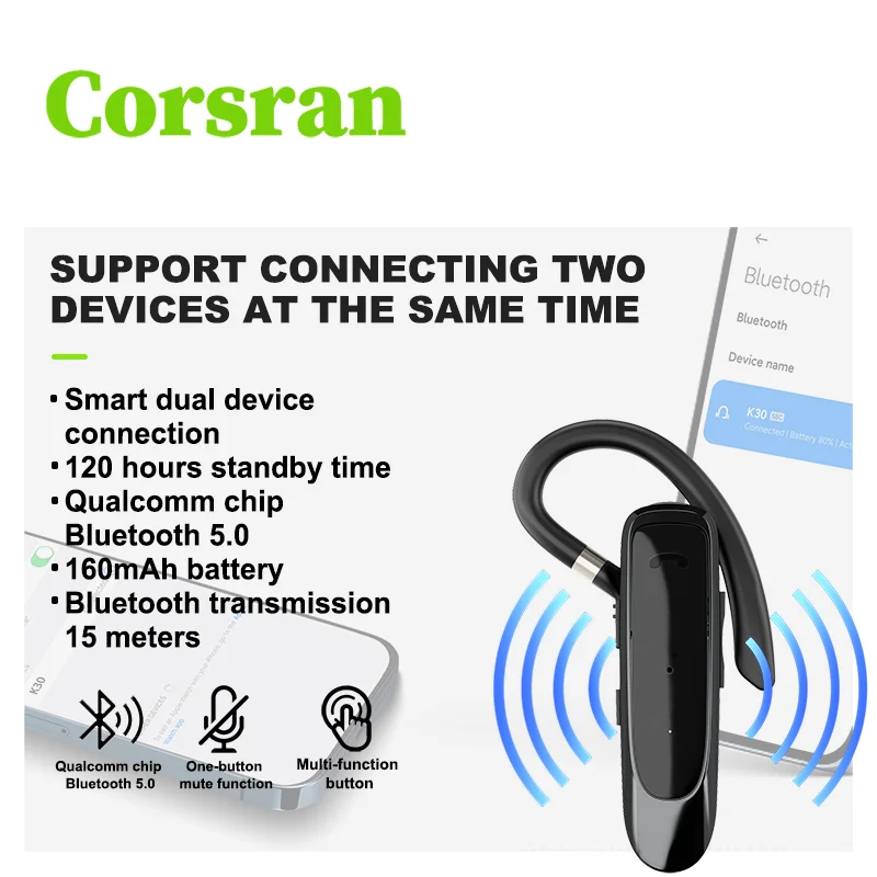 Mini K30 Wireless BT Earphone Handsfree Call Business Headset Headphone BT Headset With Mic For all Smart Phones