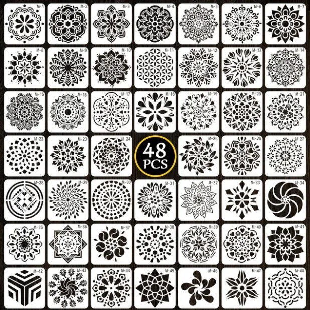 16 Pack Mandala Dot Painting Kids DIY Cartoon Pattern Wall Stencil Sets