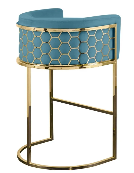 New Bar Furniture Modern Multicolor Metal Bar Stool Upholstered Velvet Fabric Bar Stool With Honeycomb Backrest