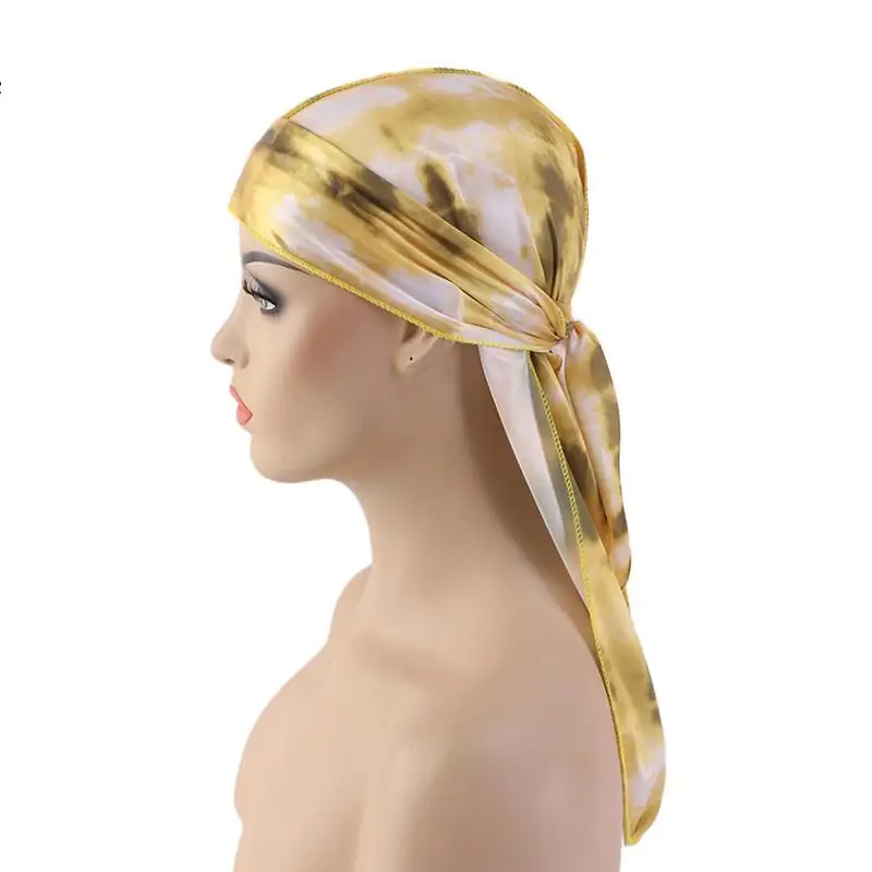 Wholesale Custom Tie-dyed Printed Extra Long-tail Head Wraps Doo Rag Do Rag Durags For Men Du Rag Designer Durag
