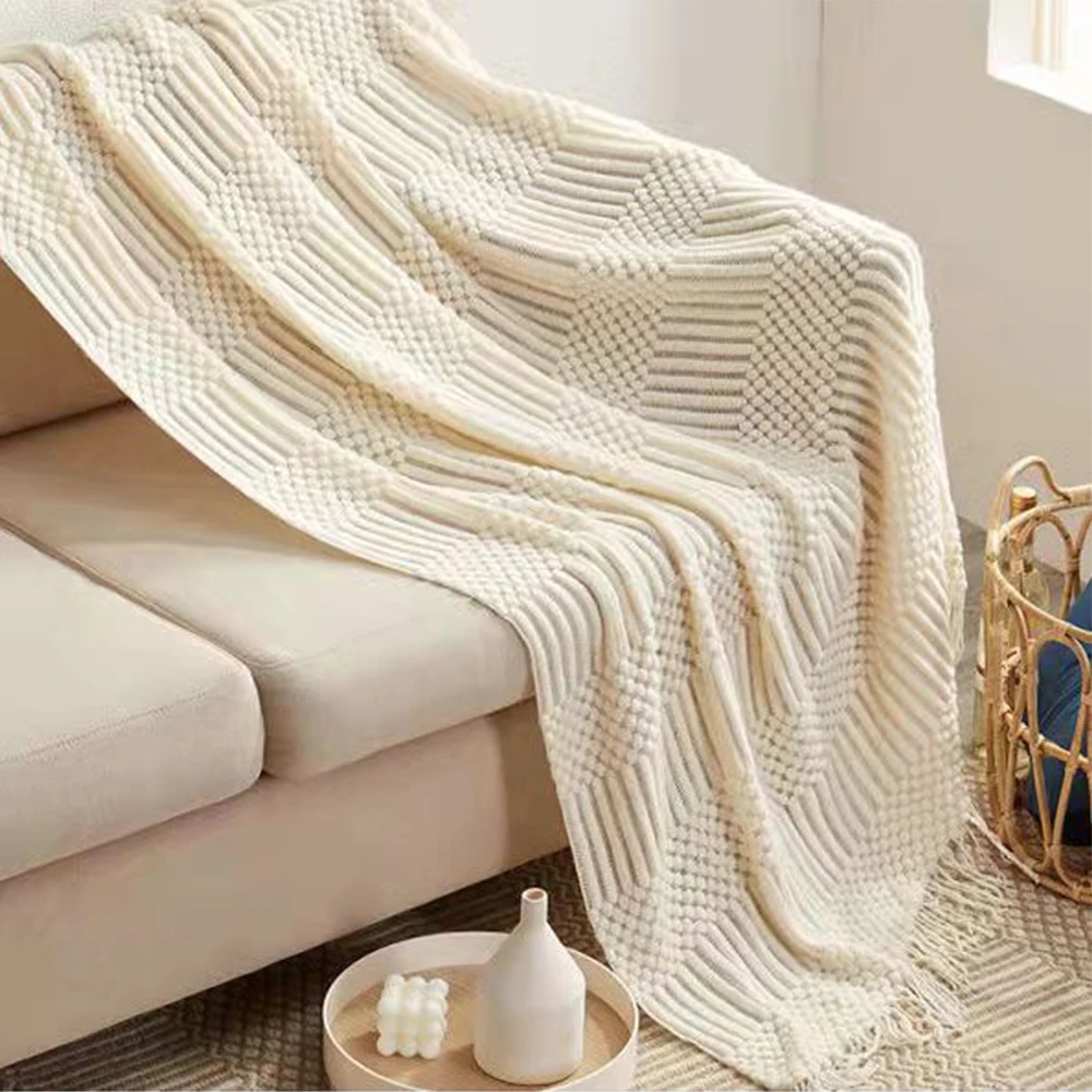 Nordic Multicolor Knitted Blanket Bedtail Sofa Air conditioning Scarves and Shawls with tassels