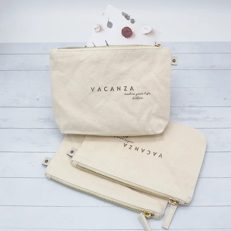 High quality cotton canvas cosmetic pouch custom pouch with logo ziplock packaging bag Travel toiletry Bag