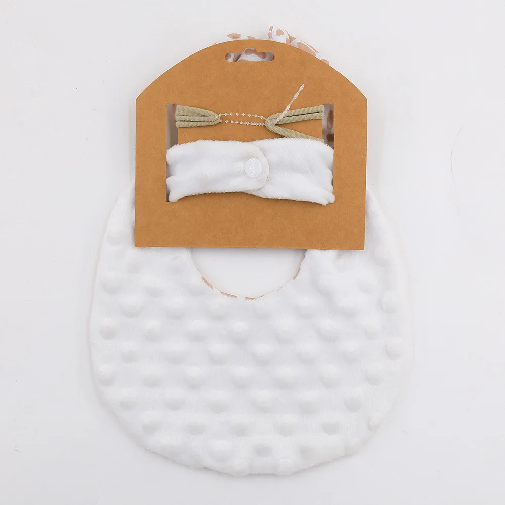 Baby double sided cotton waterproof bib newborn bib soiled and spit towel headband set for baby boys and girls