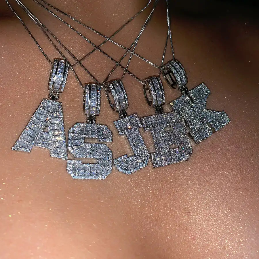 customize iced out bling women letter jewelry paved 5a cubic zirconia cz 26 Alphabet Pendant Necklace