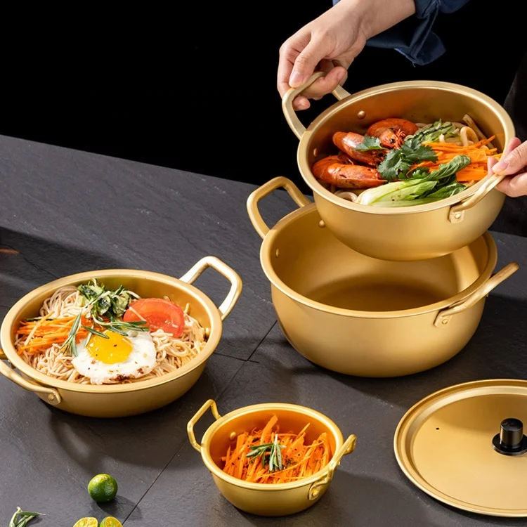 Wholesale Multi-functional Korean Style Noodle Pot Serving Bowl Stock Pot Aluminum Induction Cooking Pot With Lid
