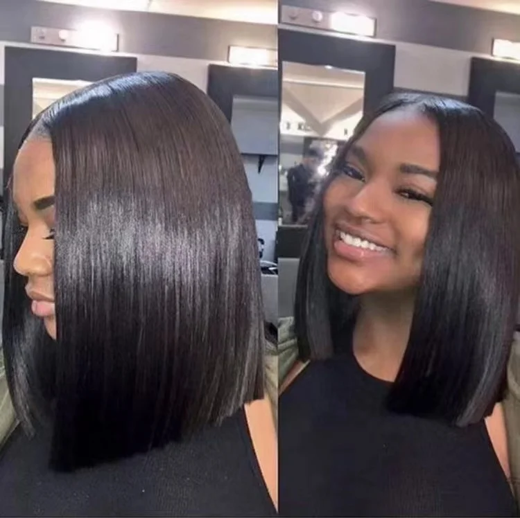 Amara best quality double drawn bone straight bob wig from vietnam bleach knot and HD frontal lace 100%human raw hair wig