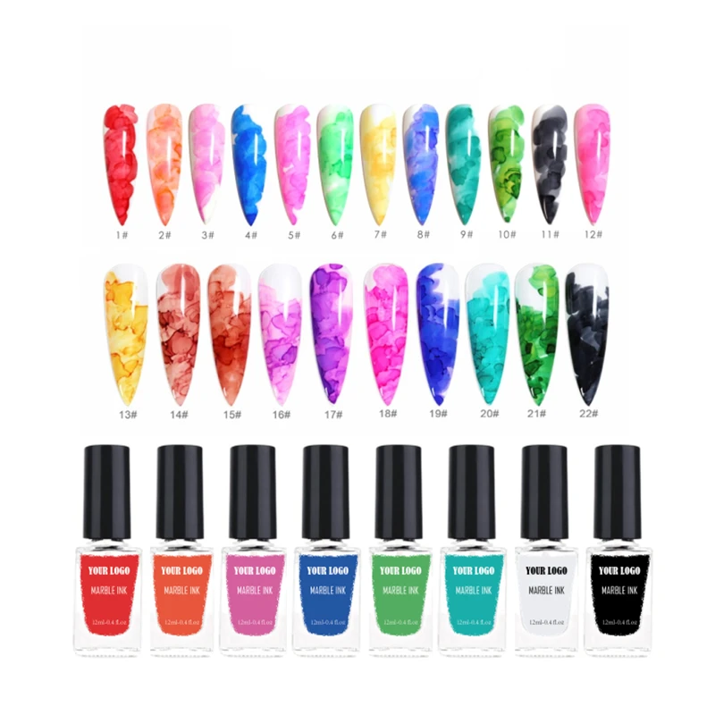 Create your own brand nail art salon Marble Watercolor Ink colors blooming gel polish kit  for nail art design