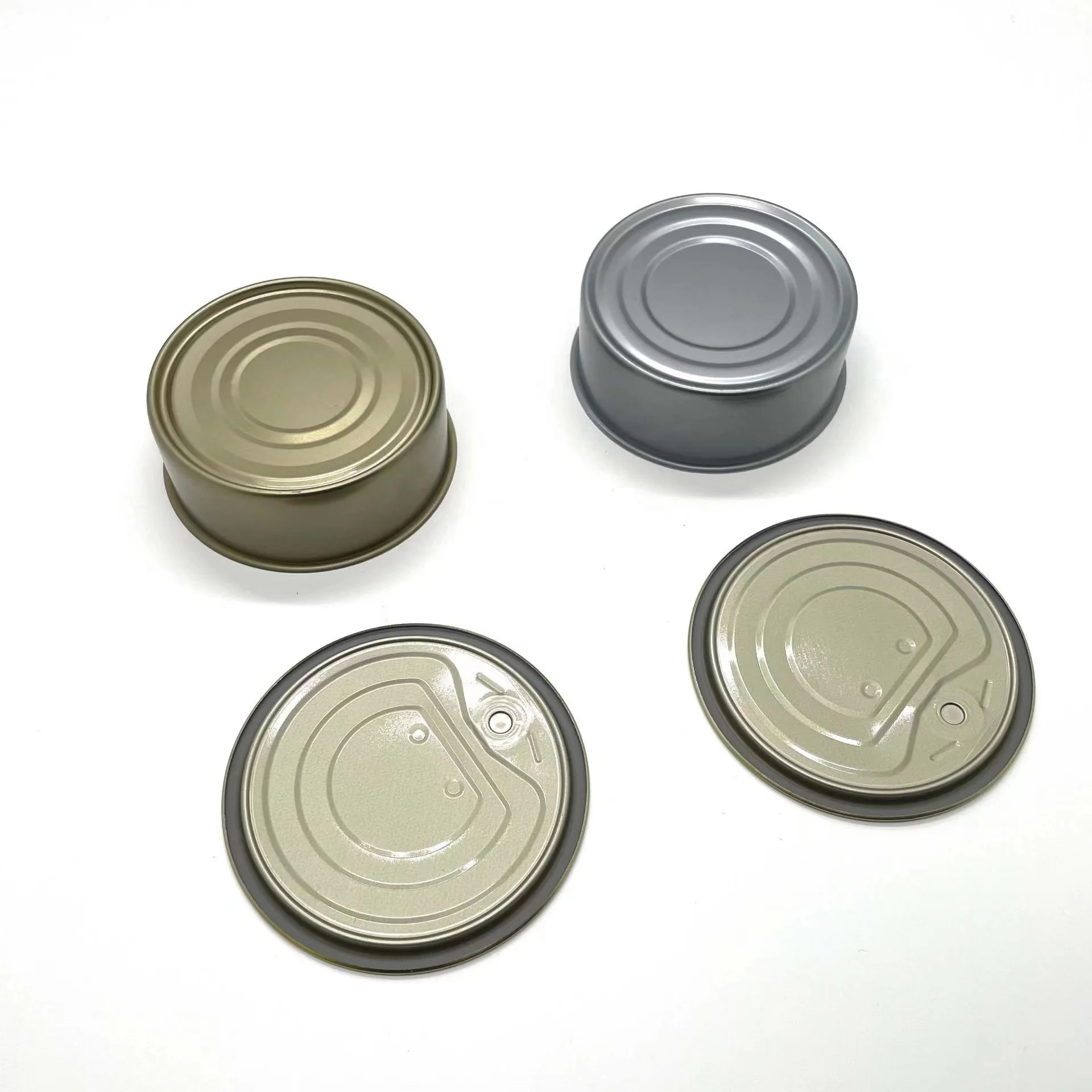 self sealing plain round 2-piece tin cans manufacturer labeling canister with eoe lids cover for tuna pet food canning