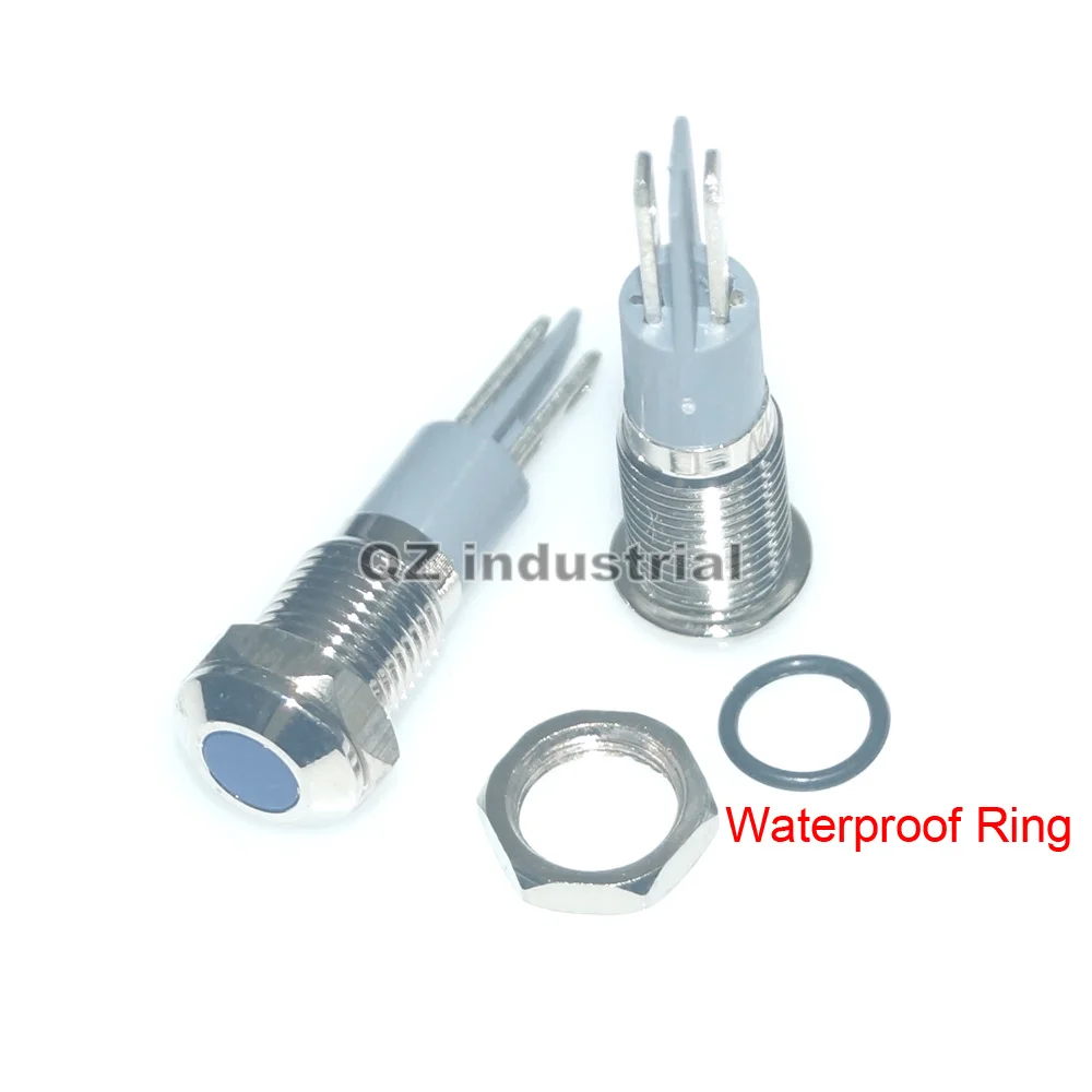 QZ Industrial Flat 8mm Metal Signal Lamp/LED Indicator Light Lamp with Waterproof Mounting hole size 8mm 24V 110V 220V